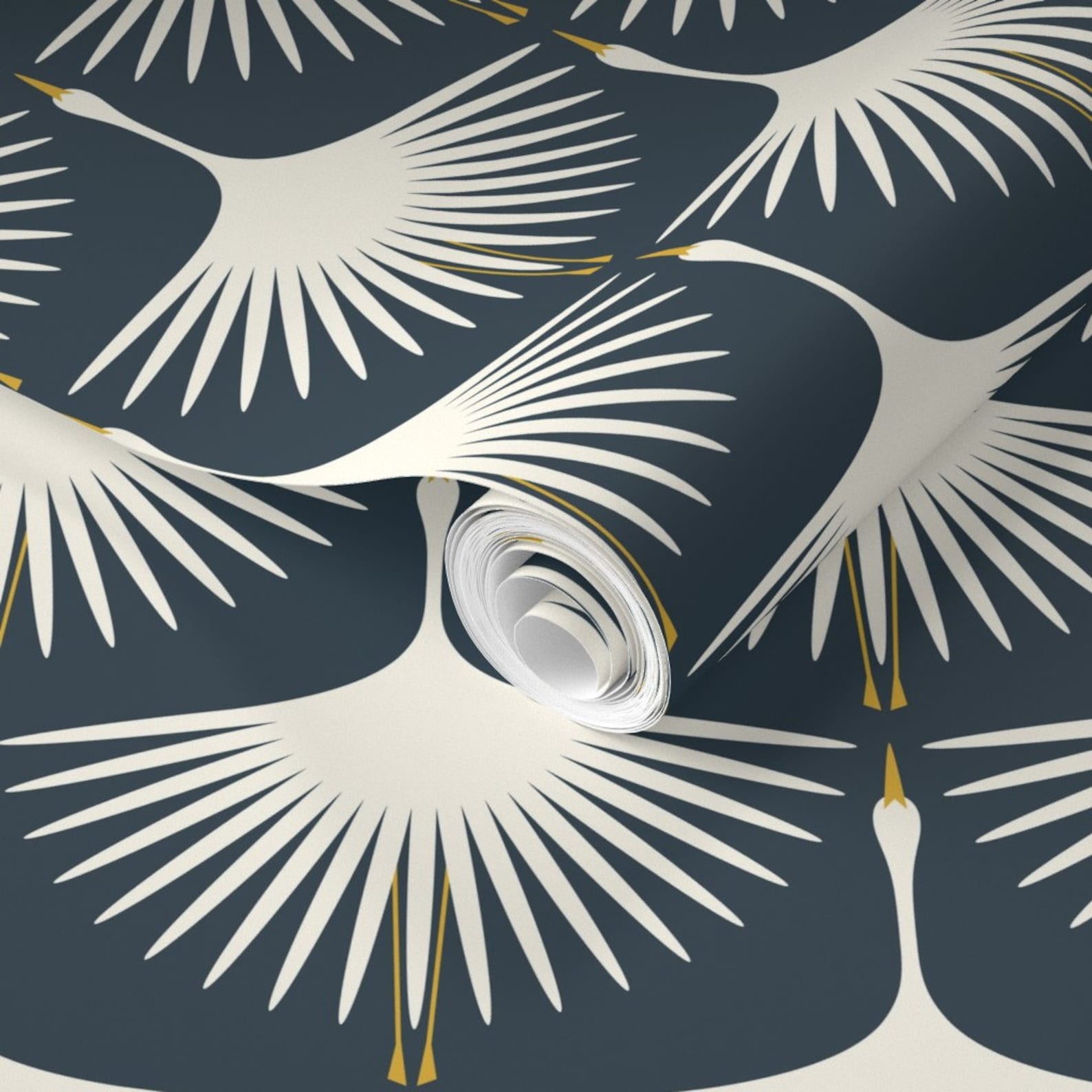 Swan Wallpaper Art Deco Swans 6 Gray Navy by Etsy — free download
