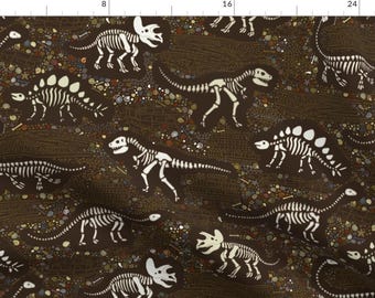 Dinosaur Fossils Fabric - Dinosaur Fossils Brown By Cecca - Geology Dinosaur Fossils Archaeology Cotton Fabric By The Yard With Spoonflower