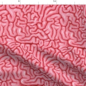 Brain Fabric - Neon Pink Big Brains By Sufficiency - Zombie Scary Halloween Brain Guts Anatomy Cotton Fabric By The Yard With Spoonflower