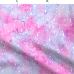 Galaxy Fabric - Cotton Candy Watercolor Galaxy By Spookishdelight - Blue Pink Abstract Marble Cotton Fabric By The Yard With Spoonflower
