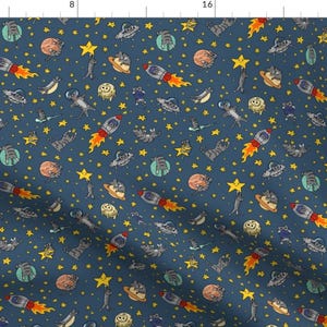 Space Cats Fabric - Space Cats by amber_morgan - Astronaut Outer Space Whimsical Kids Small Scale Fabric by the Yard by Spoonflower