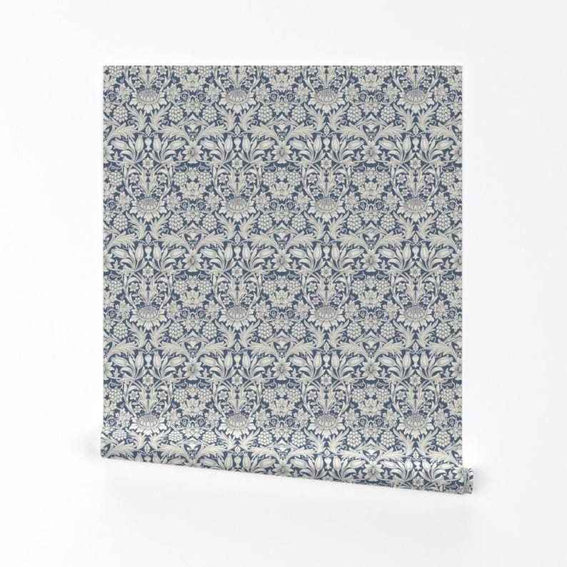 Victorian Floral Peel and Stick Wallpaper - English Garden William Morris - Removable Wall Decor Art - Sunflower Blue by wbbeardie image 2
