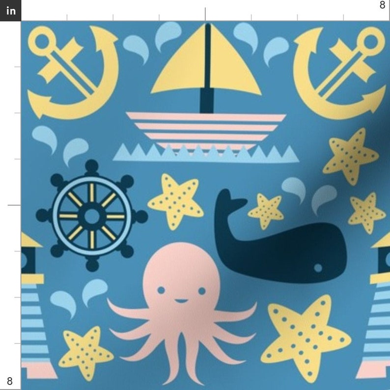 Nautical Nursery Fabric Sailing Pattern Blue by Mintparcel Etsy