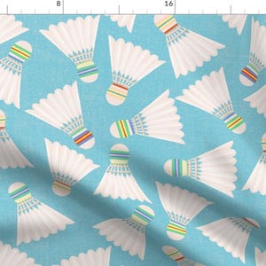 Sports Blue Birdies Badminton Fabric - Badminton Feather Frenzy By Rebelform - Sports Badminton Cotton Fabric By The Yard With Spoonflower