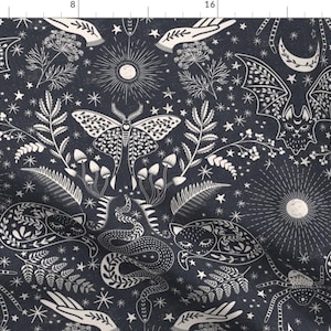 Magic Fabric - Eclectic Magic Witch by garabateo - Witch Eclectic Moths Stars Celestial Snakes Sun Moon Fabric by the Yard by Spoonflower