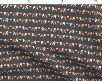 Sweet English Bulldog Fabric - English Bulldog Heart Fabric By Petfriendly - Valentine's Day Pink Hearts Dog Fabric With Spoonflower