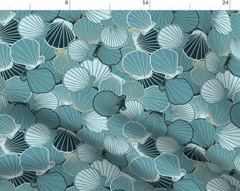 Seashells Fabric - Scallops In Blue  by atelier_danielle -  Ocean Mollusks Beach Coastal Shell Blue Teal Fabric by the Yard by Spoonflower