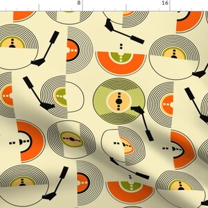 Retro Records Fabric - Vinyl Records by gabriela8 - Geometric Dancing Music Disco 1970s Retro Nostalgia Fabric by the Yard by Spoonflower