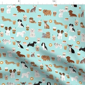 Dog Breed Fabric - Dogs And Coffee Novelty Fabric By Petfriendly - Dog Cotton Fabric by the Yard with Spoonflower Fabric