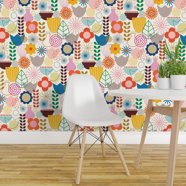 Maximalist Wallpaper - Maximum Scandi - Vintage By Katerhees - Floral Custom Printed Removable Self Adhesive Wallpaper Roll by Spoonflower