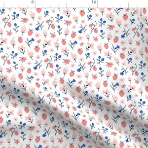 Strawberry and Blueberry Floral Fabric - Flowers By Stolenpencil - Summer Flowers Baby Girl Cotton Fabric By The Yard With Spoonflower