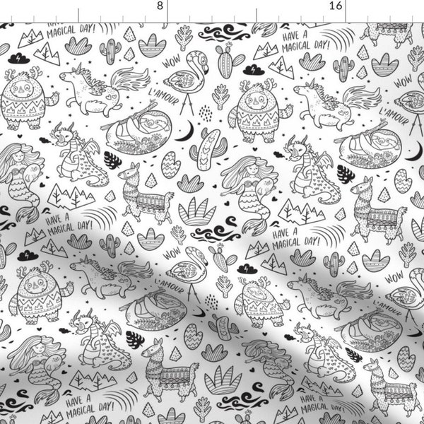 Magical Coloring Fabric - Have A Magical Day Coloring By Penguinhouse - Coloring Black And White Cotton Fabric By The Yard With Spoonflower