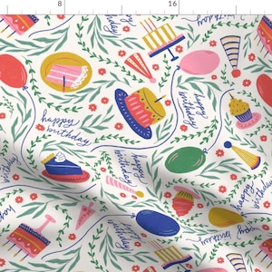 Happy Birthday Fabric - Happy Birthday by scarlet_soleil - Celebration Cake Pie Confetti Congratulations Fabric by the Yard by Spoonflower
