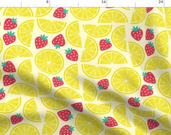 Yellow Fabric - Strawberry Lemonade by rebecca_bobko -  Summer Red Fruit Geometric Summer Lemon Juice Fabric by the Yard by Spoonflower