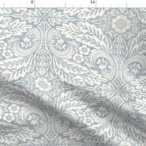 Blue Toile Fabric - Farmhouse Fleur-de-lis by nanshizzle - French Country Floral Botanical Fleur-de-lis Fabric by the Yard by Spoonflower