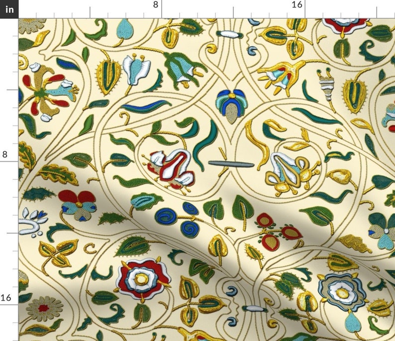 Tudor Fabric FAUX Embroidery Elizabethan by Bonnie Phantasm Etsy