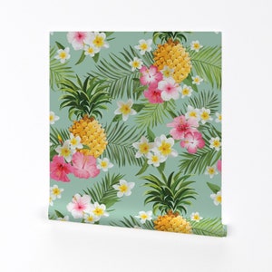 Papier peint ananas hawaïen - ananas hawaïen par Sandityche - rouleau de papier peint auto-adhésif amovible imprimé floral personnalisé par Spoonflower