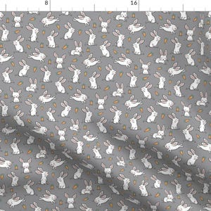 Bunnies Fabric - Bunnies Rabbits Carrots On Dark Grey Smaller 1,5 Inch By Caja Design - Bunnies Cotton Fabric By The Yard With Spoonflower