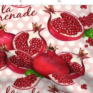 Pomegranate Fabric - Pomegranates By Cassiopee - Pomegranate La Grenade Vintage Kitchen Decor Cotton Fabric By The Yard With Spoonflower
