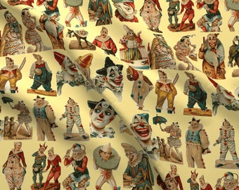 Vintage Clowns Fabric - Vintage Circus Clowns On Cream Background By Olivemlou - Vintage Clowns Cotton Fabric By The Yard With Spoonflower