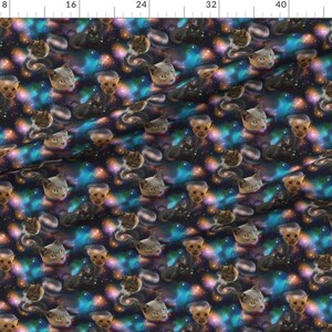 Galaxy Cats Fabric - Galaxy Cats By Electrogiraffe - Galaxy Cats Stars Celestial Blue Black Pink Cotton Fabric By The Yard With Spoonflower image 2