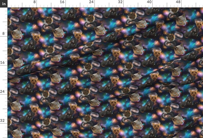 Galaxy Cats Fabric - Galaxy Cats By Electrogiraffe - Galaxy Cats Stars Celestial Blue Black Pink Cotton Fabric By The Yard With Spoonflower image 2