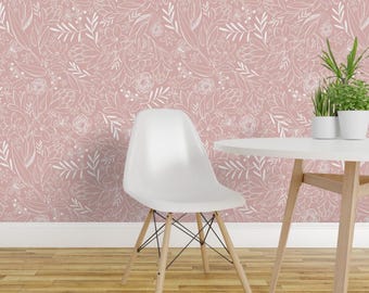 Floral Wallpaper - Botanical Sketchbook - Dusty Pink By Heatherdutton - Custom Printed Removable Self Adhesive Wallpaper Roll by Spoonflower