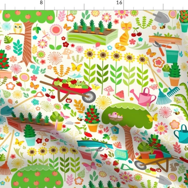 Garden Fabric - Busy Garden By Creativetaylor - Garden Gardening Crops Vegetables Herbs Fruits Cotton Fabric By The Yard With Spoonflower