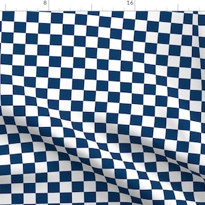 Blue White Checks Fabric - Wonderland Checkerboard by peacoquettedesigns - Small Scale Navy Clasic Fabric by the Yard by Spoonflower