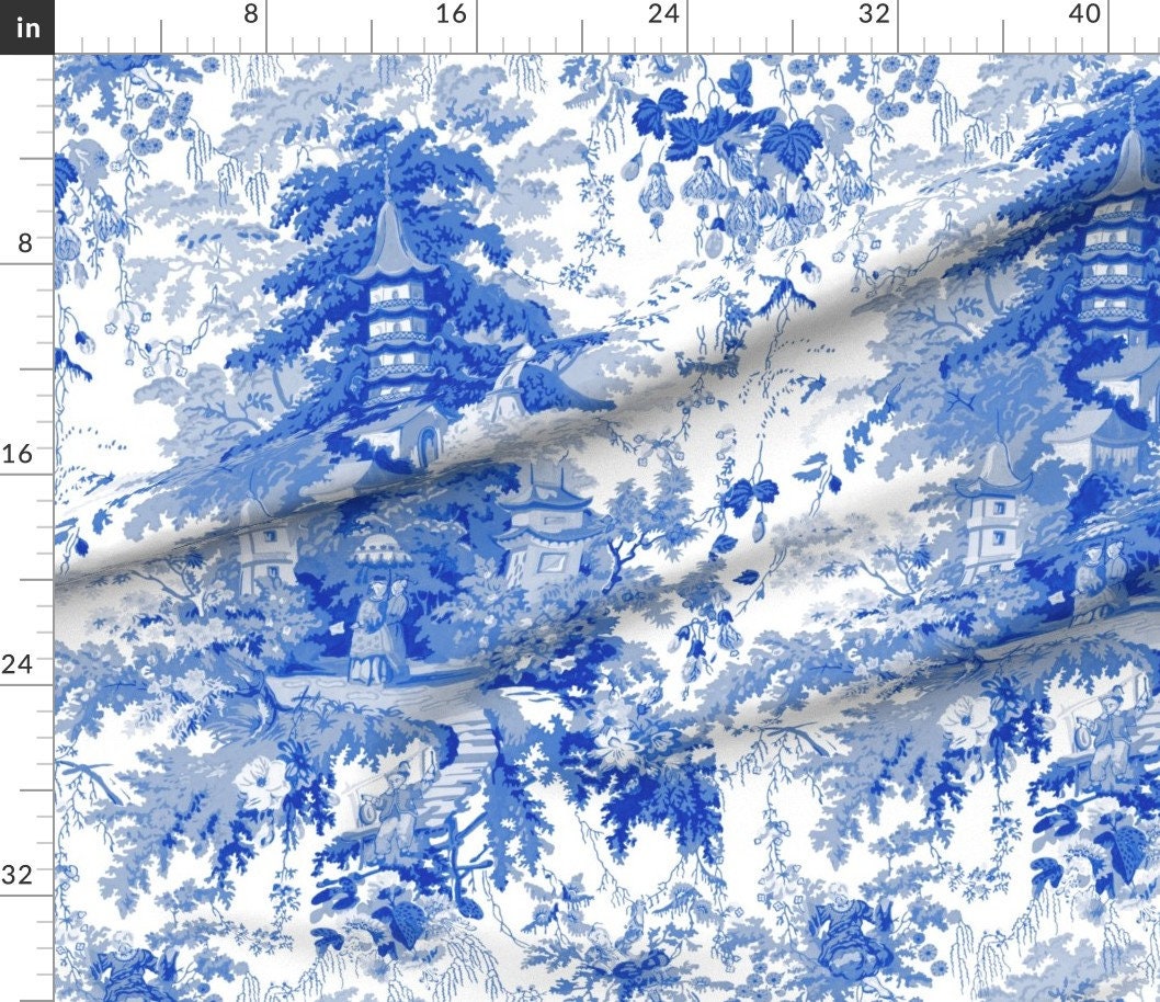 Blue and White Chinoiserie Fabric Chinoiserie Palace Willow Etsy
