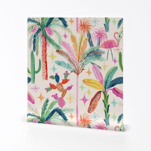 Rainbow Palm Trees Wallpaper - Joyful Palm Spring By Subhashini Narayanan - Summer Removable Self Adhesive Wallpaper Roll by Spoonflower