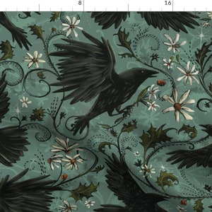 Gothic Ravens Fabric - Mystic Crows by stephaniebeischer-studio8 - Autumn Floral Halloween Bohemian Magic  Fabric by the Yard by Spoonflower