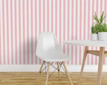 Striped Wallpaper - Large Light Pink Stripes By Thepinkhome - Pink Custom Printed Removable Self Adhesive Wallpaper Roll by Spoonflower
