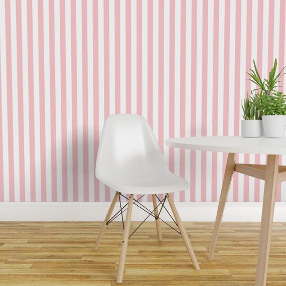 Striped Wallpaper - Large Light Pink Stripes By Thepinkhome - Pink Custom Printed Removable Self Adhesive Wallpaper Roll by Spoonflower