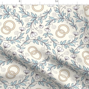 Wedding Fabric - Wedding Ring Floral by roucoucou -  Botanical Rings Flowers Anniversary Wedding Decor Fabric by the Yard by Spoonflower