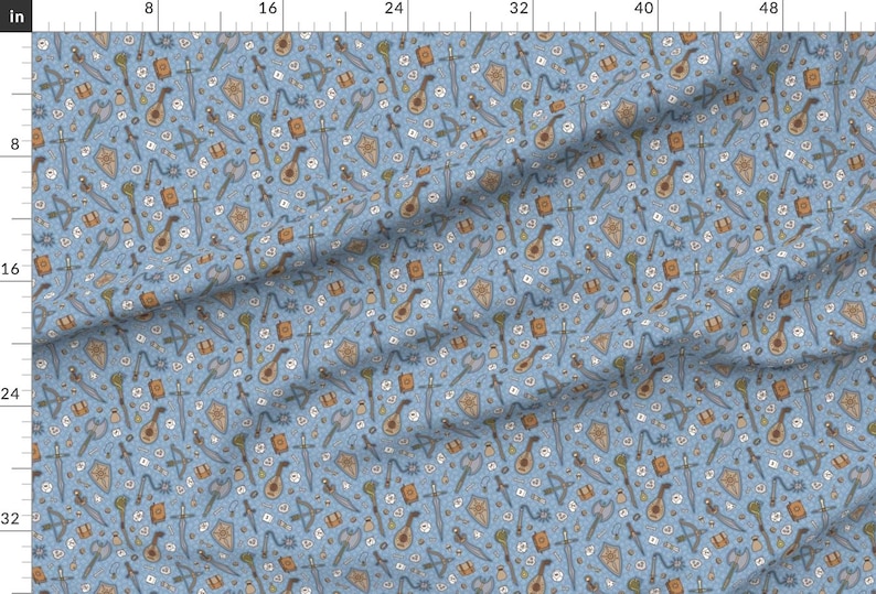 Mideval Tabletop Rpg Fabric - Rpg Quest Large In Blue Naturals By Moonpuff - Tabletop Rpg Cotton Fabric By The Yard With Spoonflower image 2