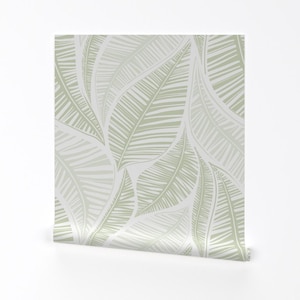 Palm Jungle Removable Peel and Stick Wallpaper - Botanical Tropical Leaves Light Green - Wall Art Wall Decor - Palm Leaves by krystinmann