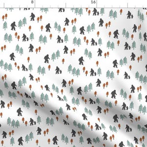 Bigfoot Fabric - Sasquatch Forest Mythical Animal Fabric Orange Mint Grey By Andrea Lauren - Cotton Fabric By The Yard With Spoonflower
