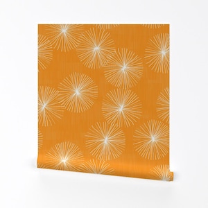 Star Bursts Wallpaper - Dandelions By Friztin - Yellow Summer Mid Century Bright Sun Removable Self Adhesive Wallpaper Roll by Spoonflower