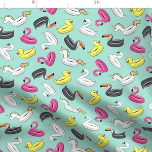 Pool Float Fabric - Pool Floats - All The Floats On Light Aqua By Littlearrowdesign - Pool Float Cotton Fabric By The Yard With Spoonflower