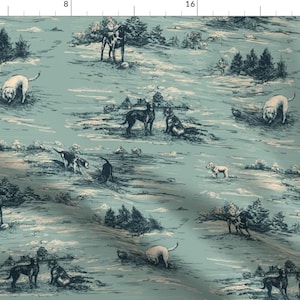 Teal Labrador Toile Fabric - Labrador Toile In Duck Egg Blue And Teal By Gartmanstudio - Labrador Cotton Fabric By The Yard With Spoonflower