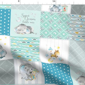 Blue Nursery Baby Quilt Fabric - Elephant Quilt Fabric – Baby Boy Patchwork Cheater Quilt Blocks (Teal, Mint, Gray) Ab By Gingerlous