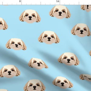 Blue Shih Tzu Fabric - Shih Tzu Dog Pattern - Blue Background By Designtherapy - Shih Tzu Cotton Fabric By The Yard With Spoonflower