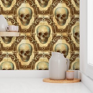 Gothic Wallpaper- Victorian Skulls By Thecalvarium - Goth Vintage Skull Custom Printed Removable Self Adhesive Wallpaper Roll by Spoonflower image 7