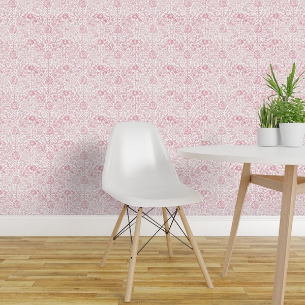 Pink Wallpaper - Indian Woodblock In Rose Pink By Forestsea - Pink Custom Printed Removable Self Adhesive Wallpaper Roll by Spoonflower
