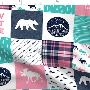 Camping Adventure Fabric - Happy Camper Wholecloth || Glacier + Hot Pink By Littlearrowdesign - Cotton Fabric By The Yard With Spoonflower