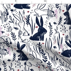 Bunny Fabric - Hop To It By Lucindawei - Bunny Rabbit Spring Animal Easter Bunny Cute Floral Cotton Fabric By The Yard With Spoonflower zdjęcie 1