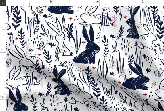 Bunny Fabric - Hop To It  By Lucindawei - Bunny Rabbit Spring Animal Easter Bunny Cute Floral Cotton Fabric By The Yard With Spoonflower