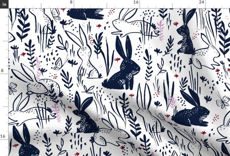 Bunny Fabric - Hop To It By Lucindawei - Bunny Rabbit Spring Animal Easter Bunny Cute Floral Cotton Fabric By The Yard With Spoonflower zdjęcie 1