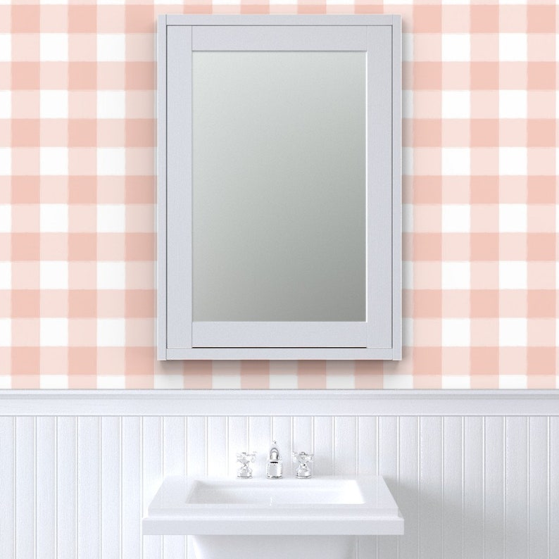 Blush Wallpaper Blush Buffalo Plaid by sugarfresh Pink Buffalo Check Pink Gingham Removable Peel and Stick Wallpaper by Spoonflower image 8